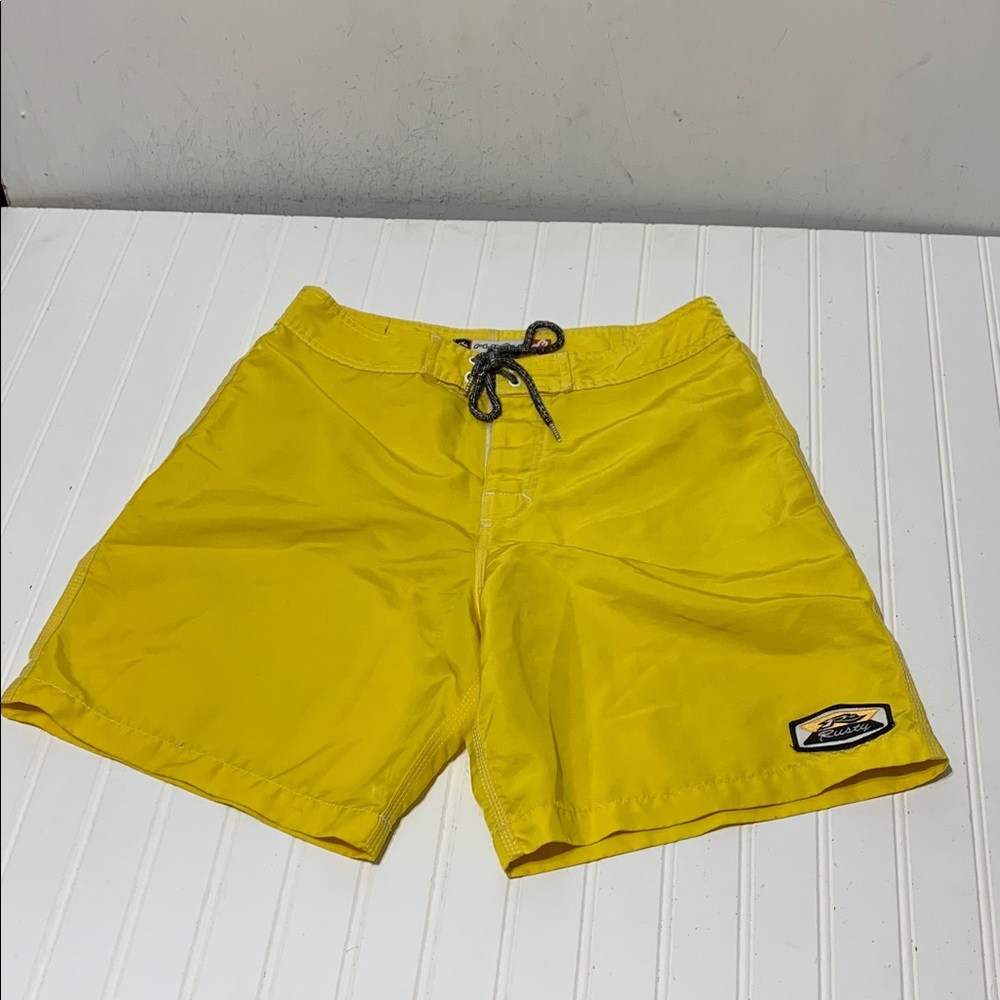 Vintage RUSTY Yellow Drawstring Swim Trunks Board Shorts~33